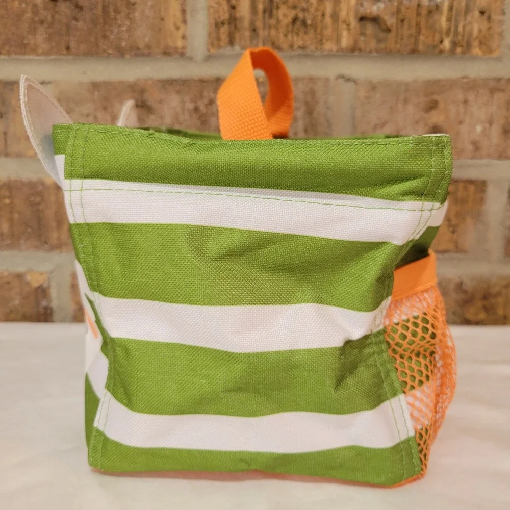 Thirty-One Littles Carry-All Caddy Llama Green White Striped Small Storage Bin